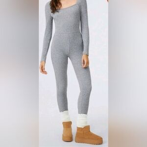 Soft Ribbed Knit Loungewear One Piece Grey Jumpsuit